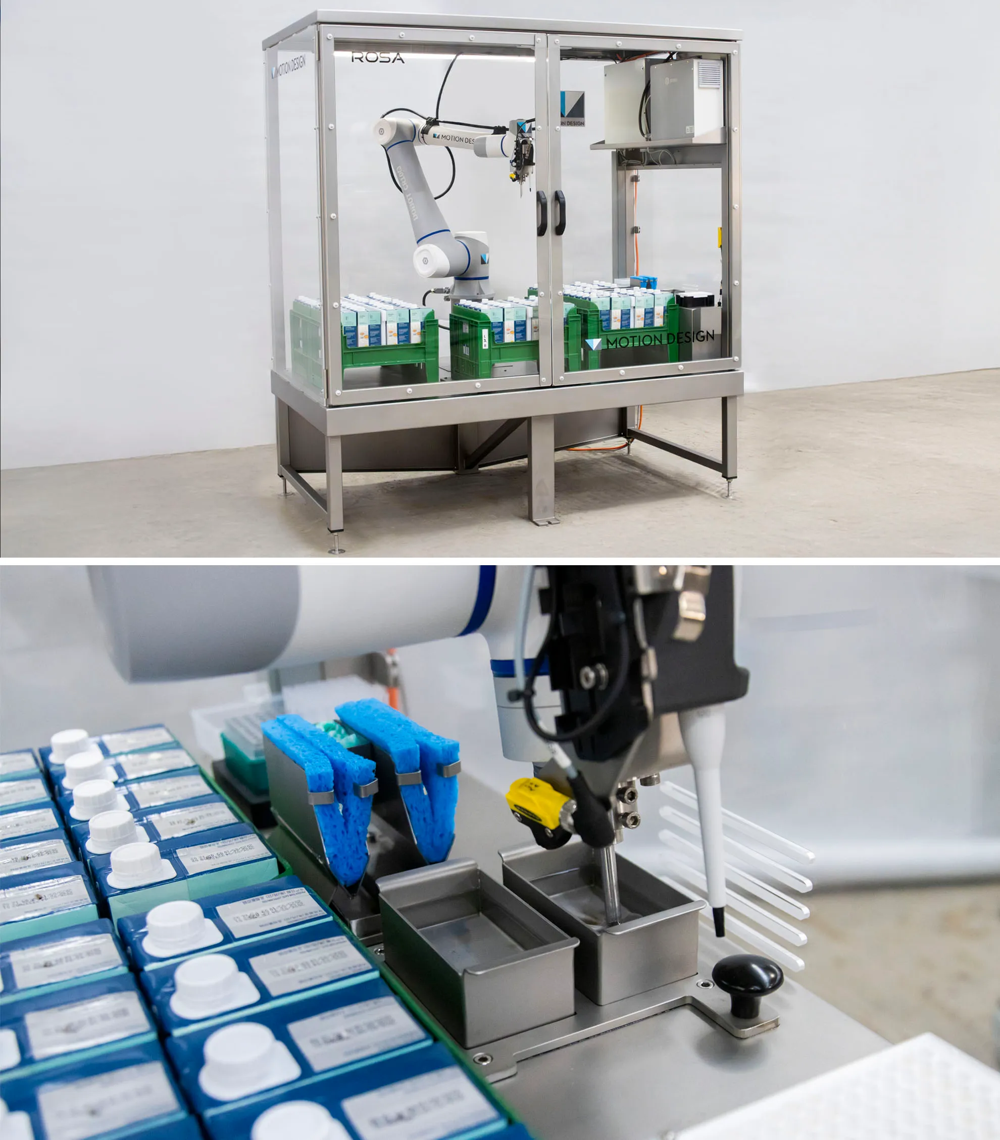 Automation for aliquoting that punctures cartons for food or liquid testing. 