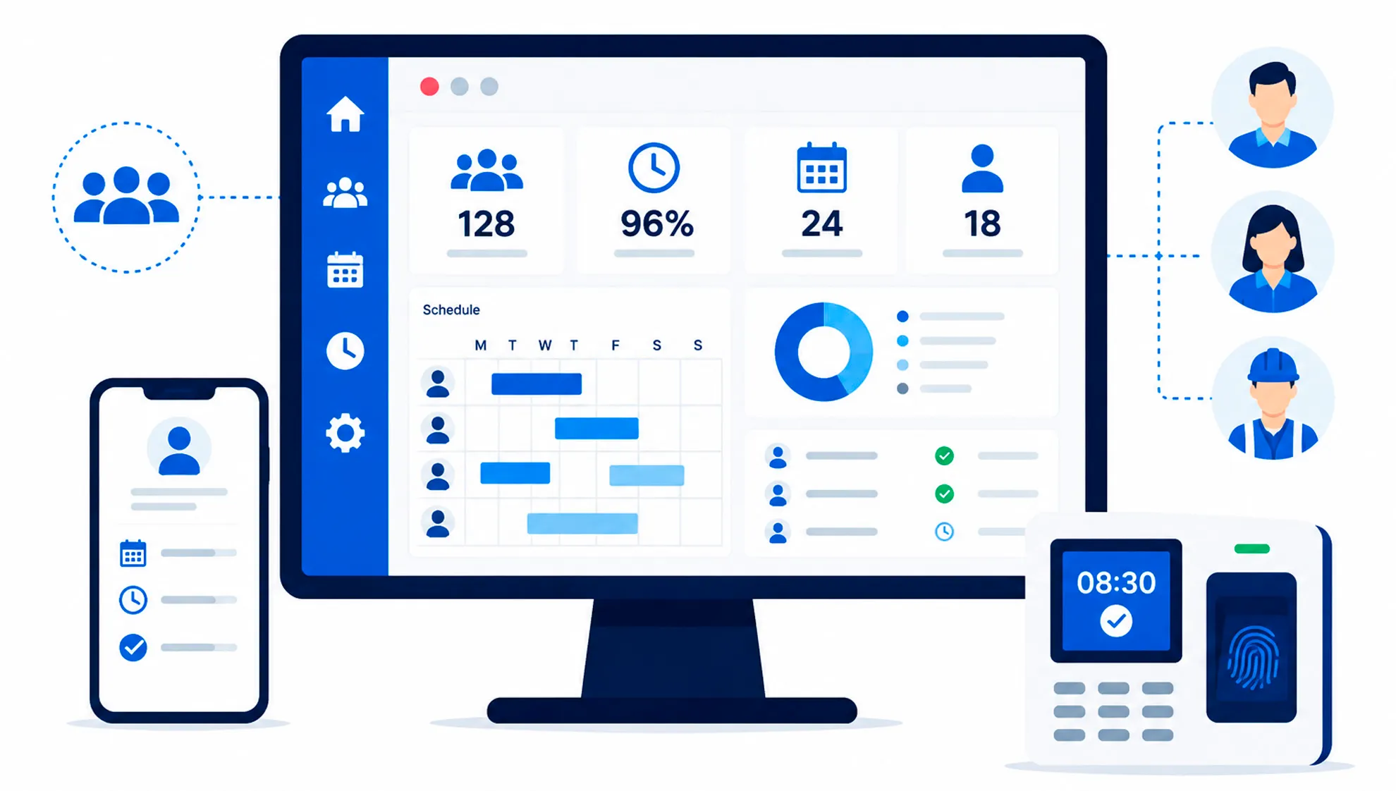Motion Design can create workforce management software solutions like biometric time clocks. 